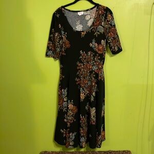 LuLaRoe Black Floral Midi Dress Size M